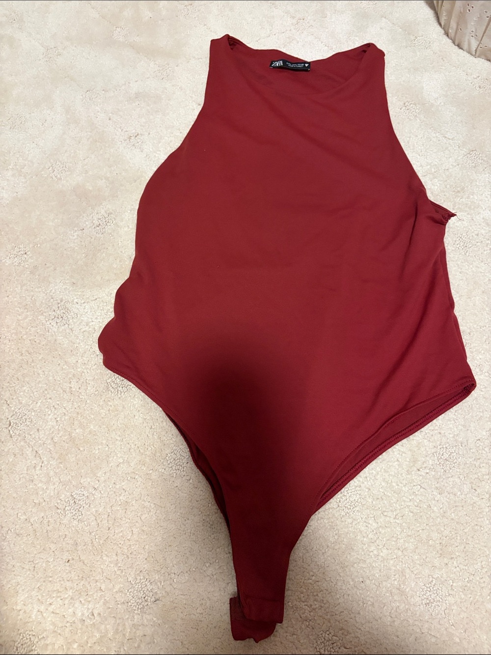New Zara Burnt Red Maroon Snap Thong  Bodysuit Size Large Soft & Stretchy